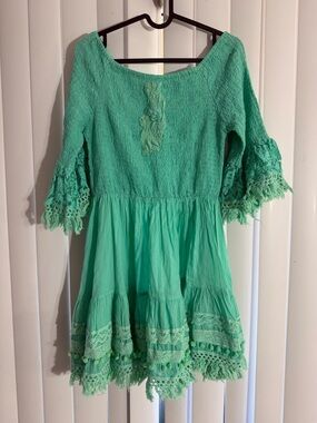 Mint Green Mini Dress with Crochet Details